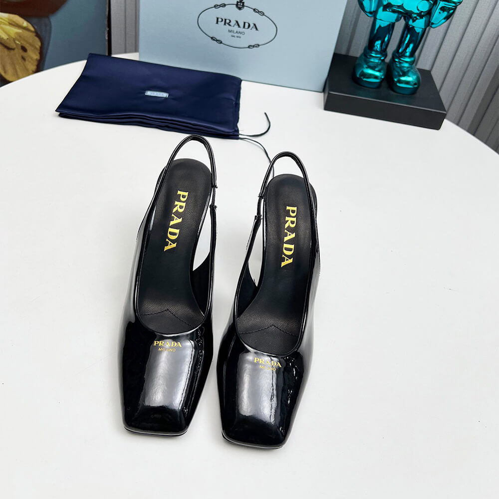 Pra*a Patent Leather Slingback Pumps 85 mm