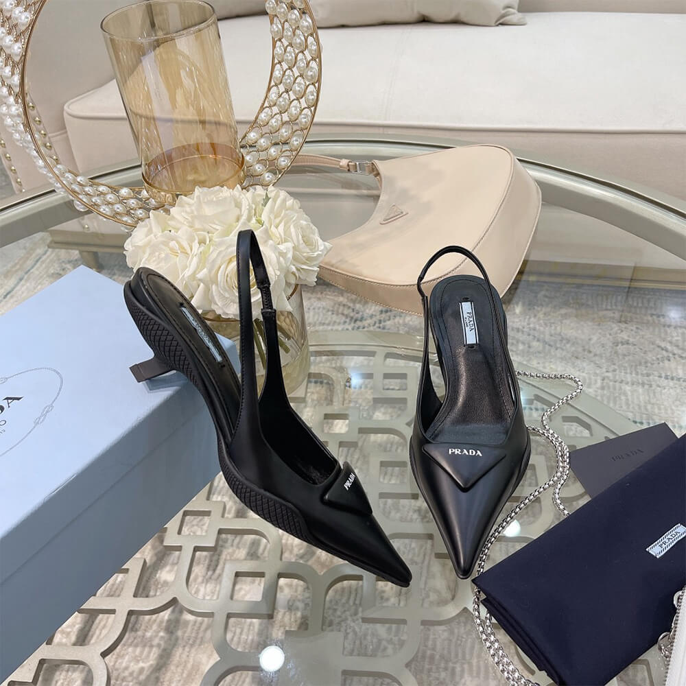 Pra*a Brushed Leather Slingback Pumps