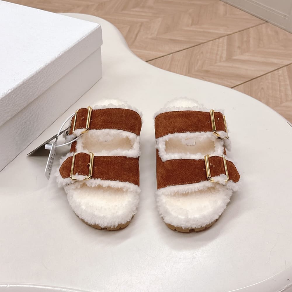 Pra*a Suede and shearling slides